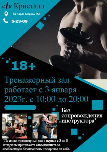 График работы тренажерного зала в спортивном комплексе "Кристалл"