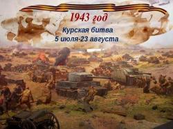 23 августа отмечается День воинской славы России - День разгрома советскими войсками немецко‑фашистских войск в Курской битве в 1943 году. 23 августа отмечается День воинской славы России - День разгрома советскими войсками немецко‑фашистских войск в Курской битве в 1943 году.